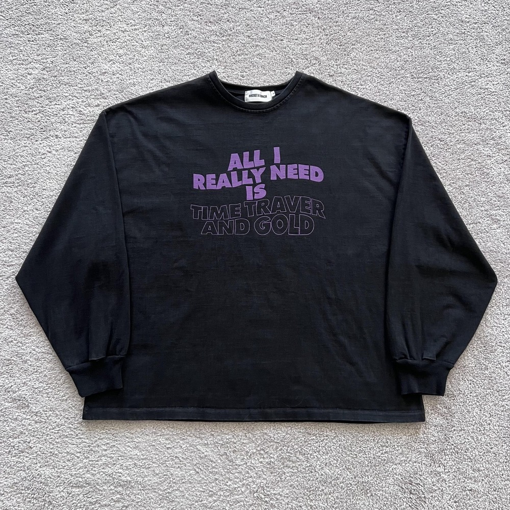 Rocket‎ X Lunch Oversized Shirt Mens Small Black Time Traver Graphic Long Sleeve